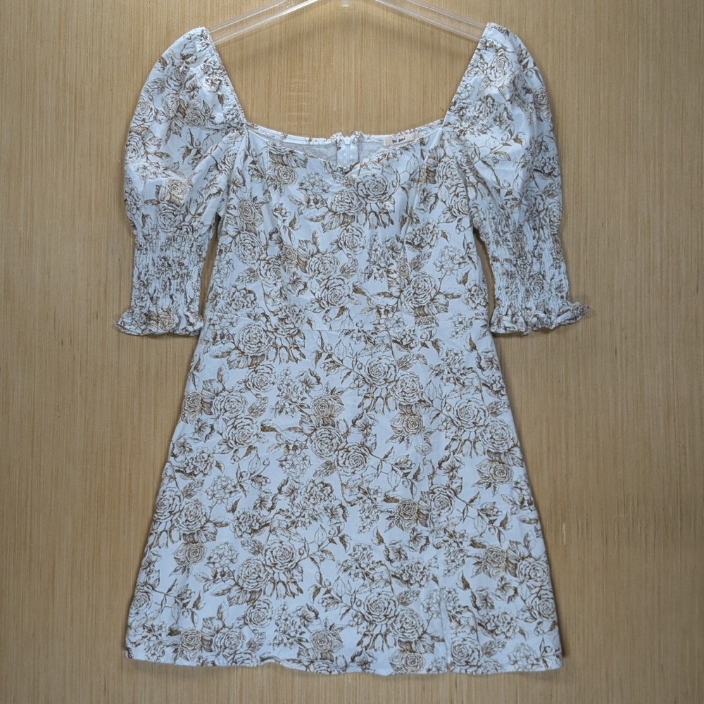 Mi Ami Dress Mini Floral Cottage Romantic Square Neck Puff Sleeve Women's Medium